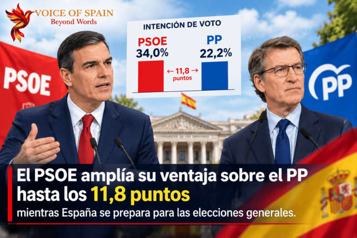 El PSOE amplía su ventaja sobre el PP hasta los 11,8 puntos mientras España se prepara para las elecciones generales